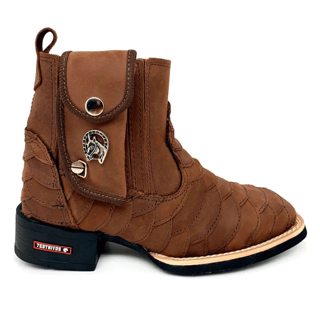 Botina Canivete Escamada - Couro Crazy Horse Nescau | Conjunto de Retalhos Costurados - Imagem 3