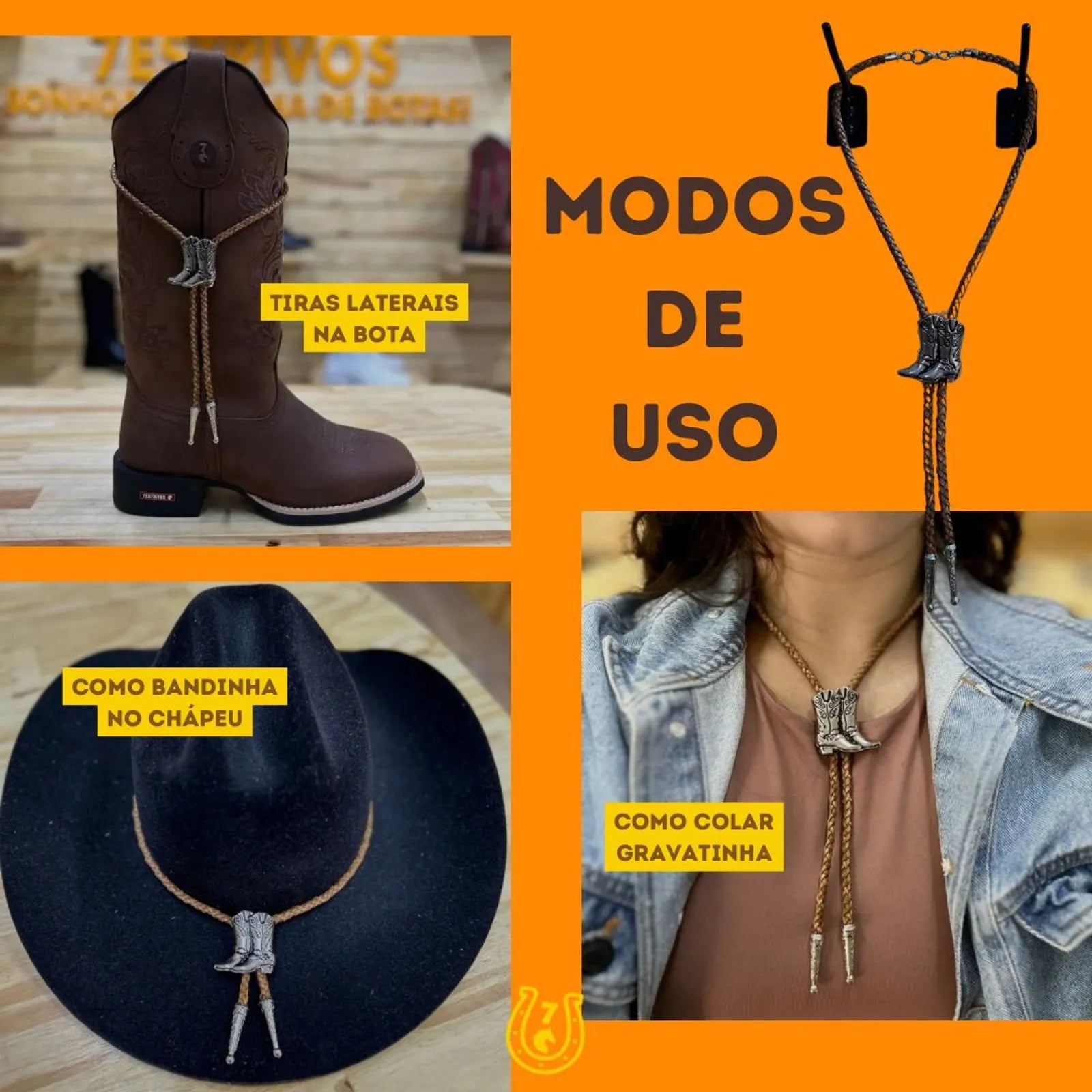 GRAVATA COUNTRY - CORDÃO PRETO PINGENTE BOTA - Imagem 6