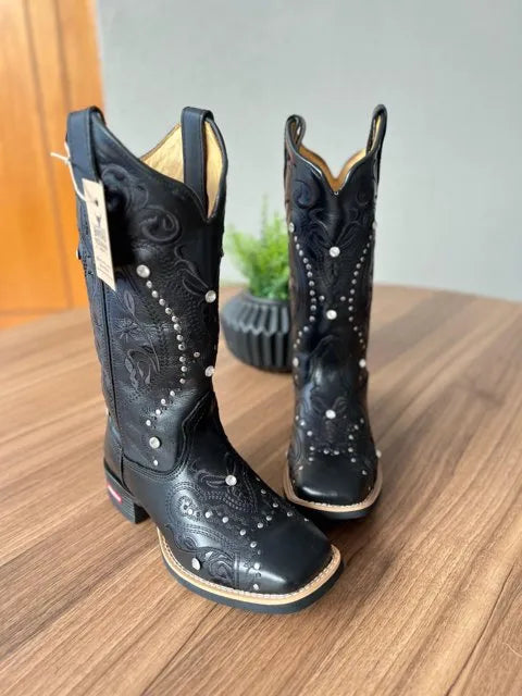 Texana Alice - Couro Látego Preto/Bordado Tribal Preto com Metais - Imagem 2