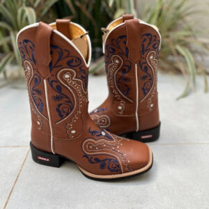BOTA TEXANA TRIBAL AZUL COURO MARROM