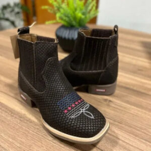 Botina Henrique - Couro Nobuck Tilápia Marrom/ Bordado Florão Americana