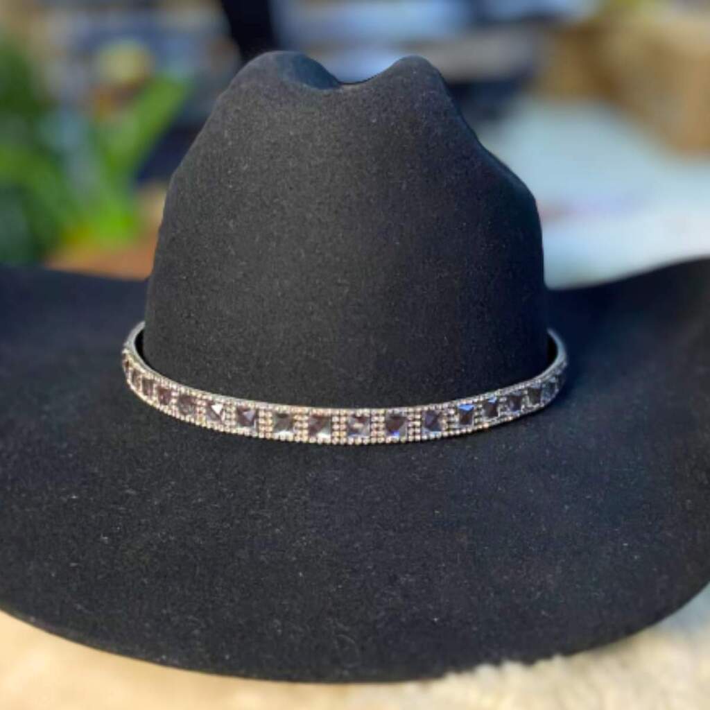 Bandinha Para Chapéu Couro Preto Strass