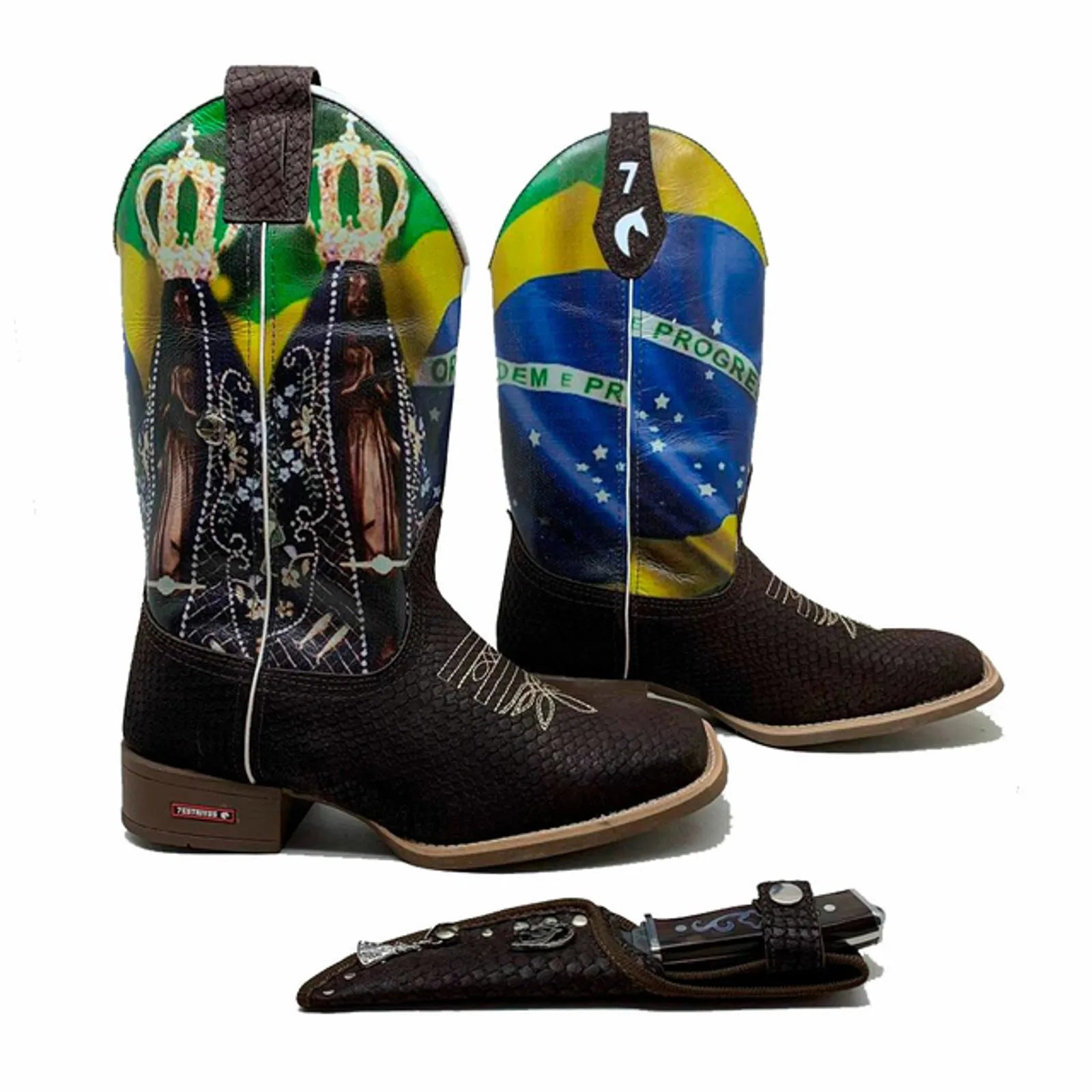 BotaFaca Patriota
- Cano Estampa | Gáspea Couro Nobuck Chocolate Estilizado em Tilápia - Imagem 2