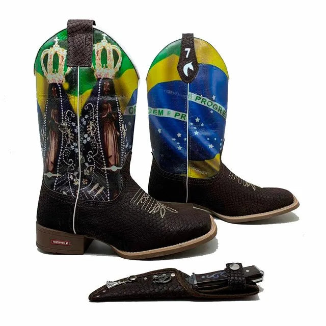 BotaFaca Patriota
- Cano Estampa | Gáspea Couro Nobuck Chocolate Estilizado em Tilápia - Imagem 2