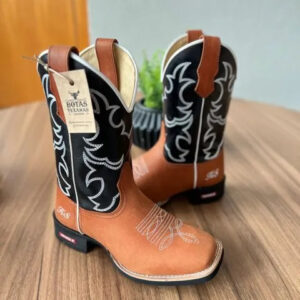 Texana André - Couro Látego Preto e Horse Telha/Bordado Ramos Branco