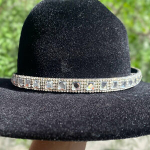 Bandinha Para Chapéu Infantil Couro Preto Strass