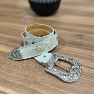 Cinto - Couro Off-White/Bordado Tribal Bege