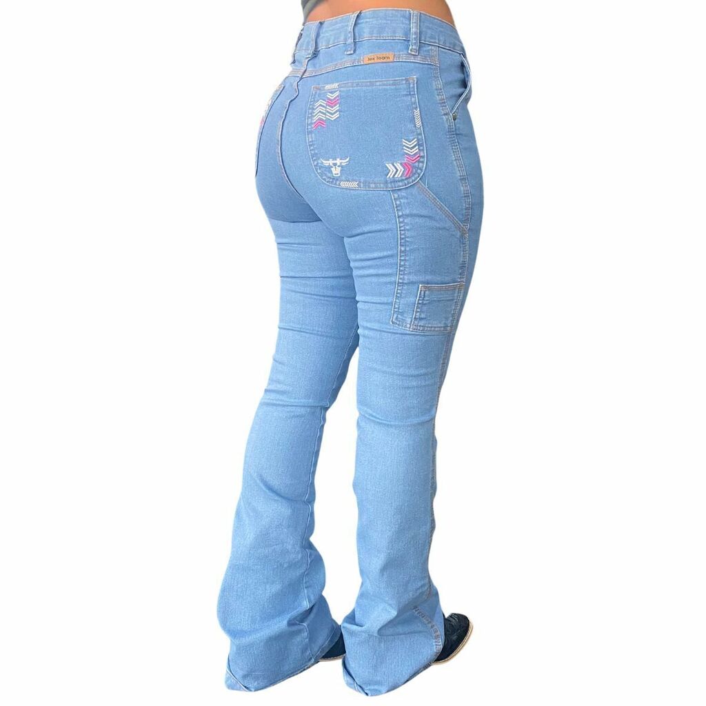 Calça Tex Team Carpinteira Delave Bordada Rosa - Imagem 4