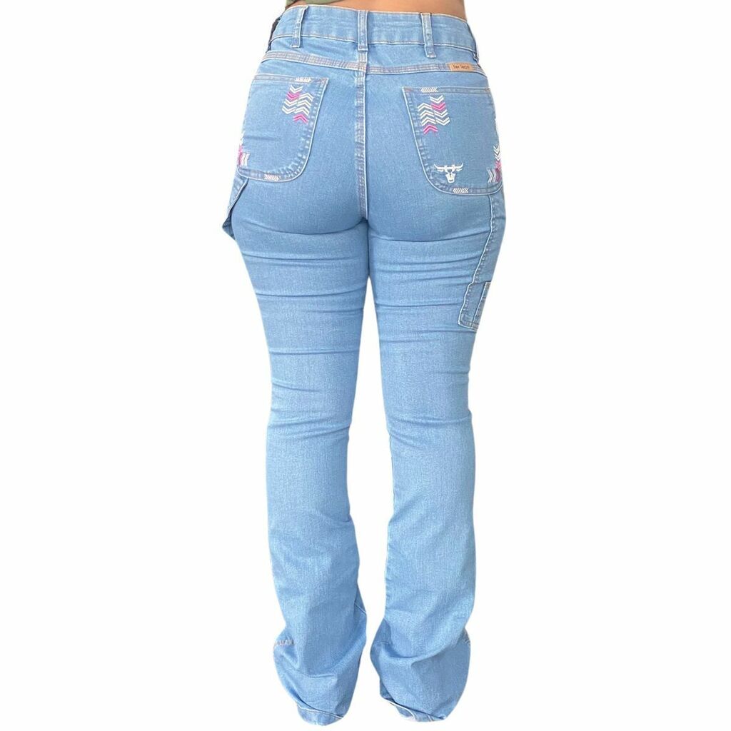 Calça Tex Team Carpinteira Delave Bordada Rosa - Imagem 5