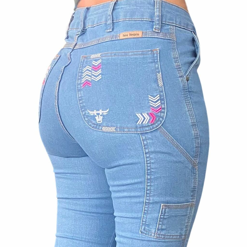 Calça Tex Team Carpinteira Delave Bordada Rosa - Imagem 2