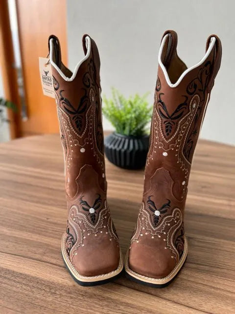 Texana Alice - Couro Horse Nescau/Bordado Tribal Preto - Imagem 2