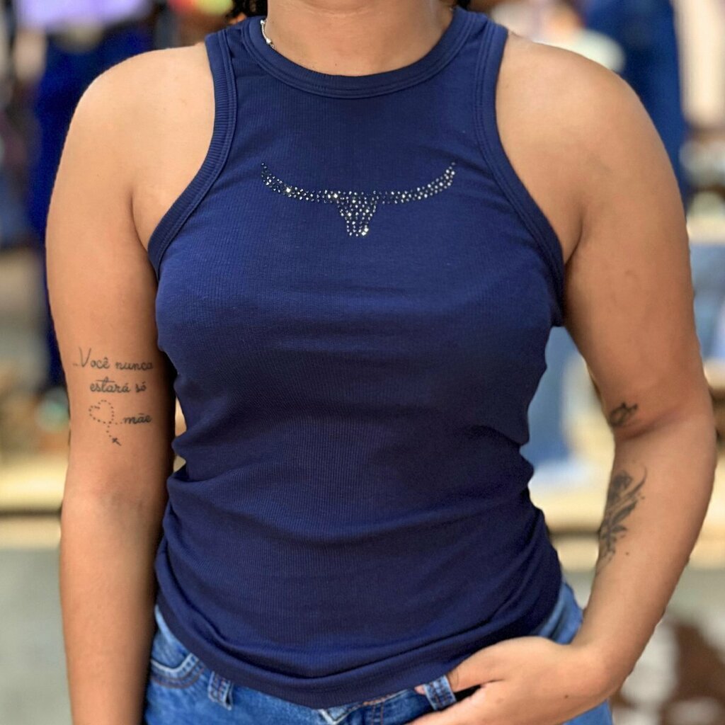 Regata Moiadeiros Canelada Azul Strass