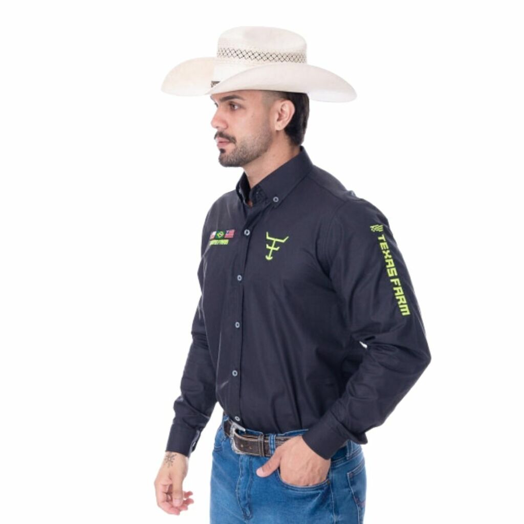 Camisa Competição Masculina Texas Farm -Preta/Amarelo - Imagem 2