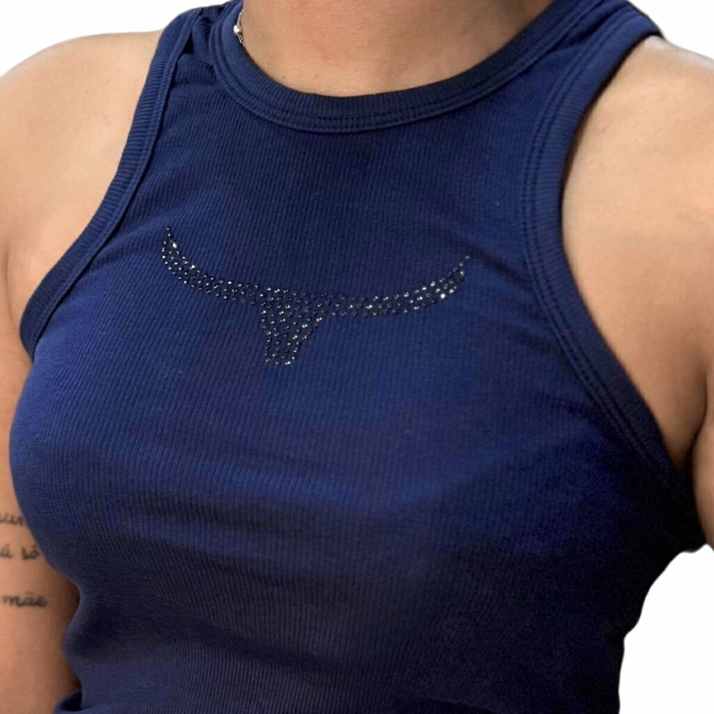 Regata Moiadeiros Canelada Azul Strass - Imagem 2