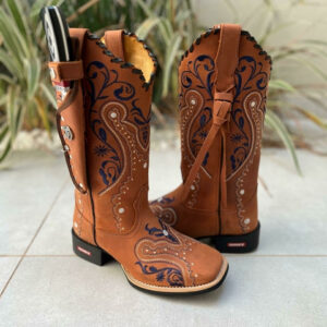 KIT TEXANA TRIBAL AZUL COURO HORSE TELHA COM TRICÊ E TIRINHAS + BAINHA + FACA