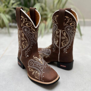 BOTA TEXANA TRIBAL BEGE COURO MARROM