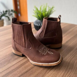 Botina Murilo - Couro Horse Nescau/ Florão Bege (Solado Madeira)