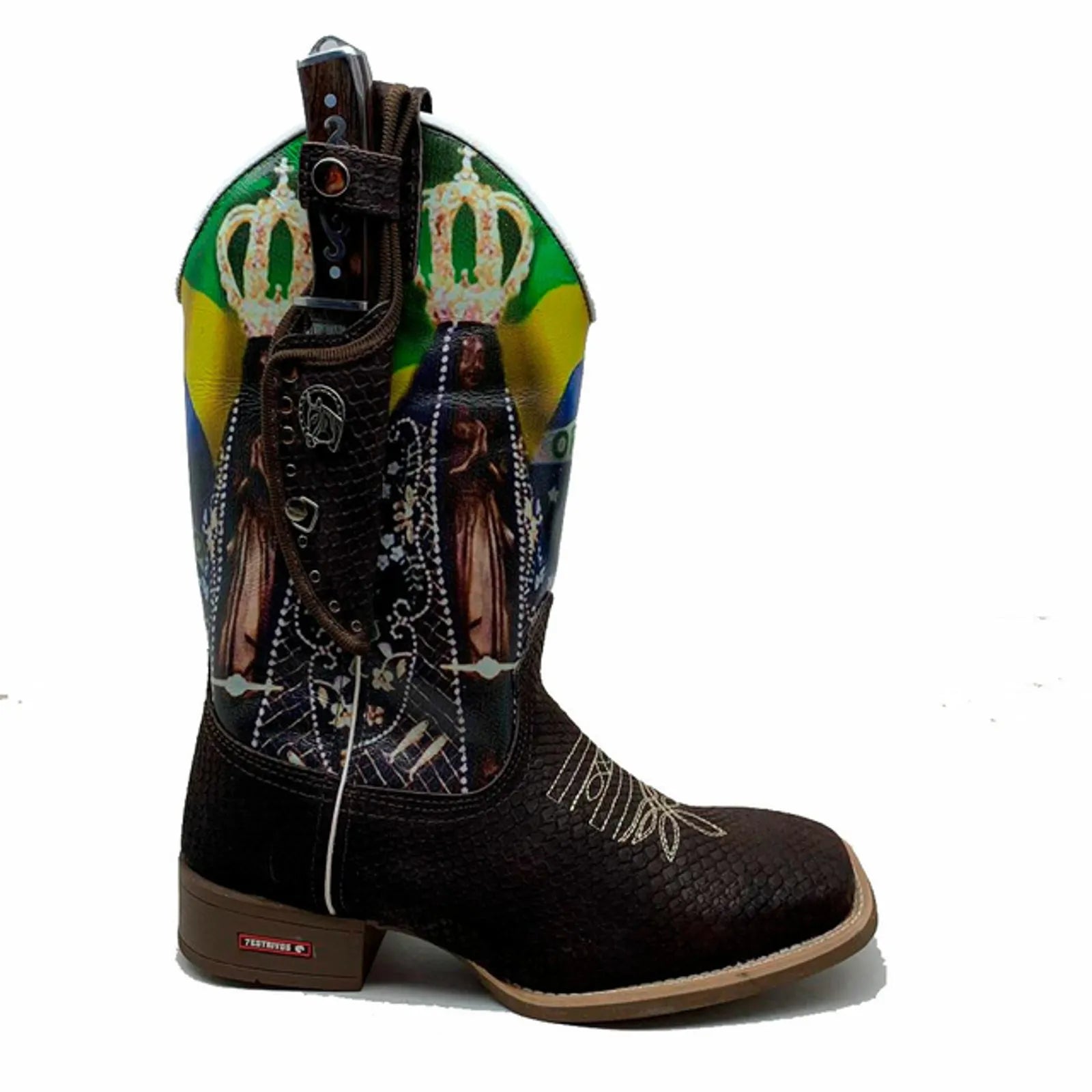 BotaFaca Patriota
- Cano Estampa | Gáspea Couro Nobuck Chocolate Estilizado em Tilápia - Imagem 3