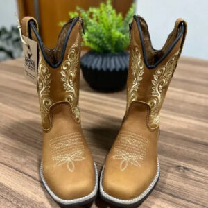 Texana Jessica Infantil - Couro Fóssil Havana/Bordado Ramos Bege