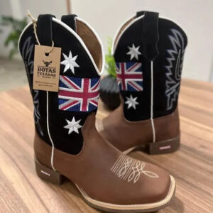 Texana Tom - Nobuck Preto e Couro Horse Nescau/ Bordado Reino Unido