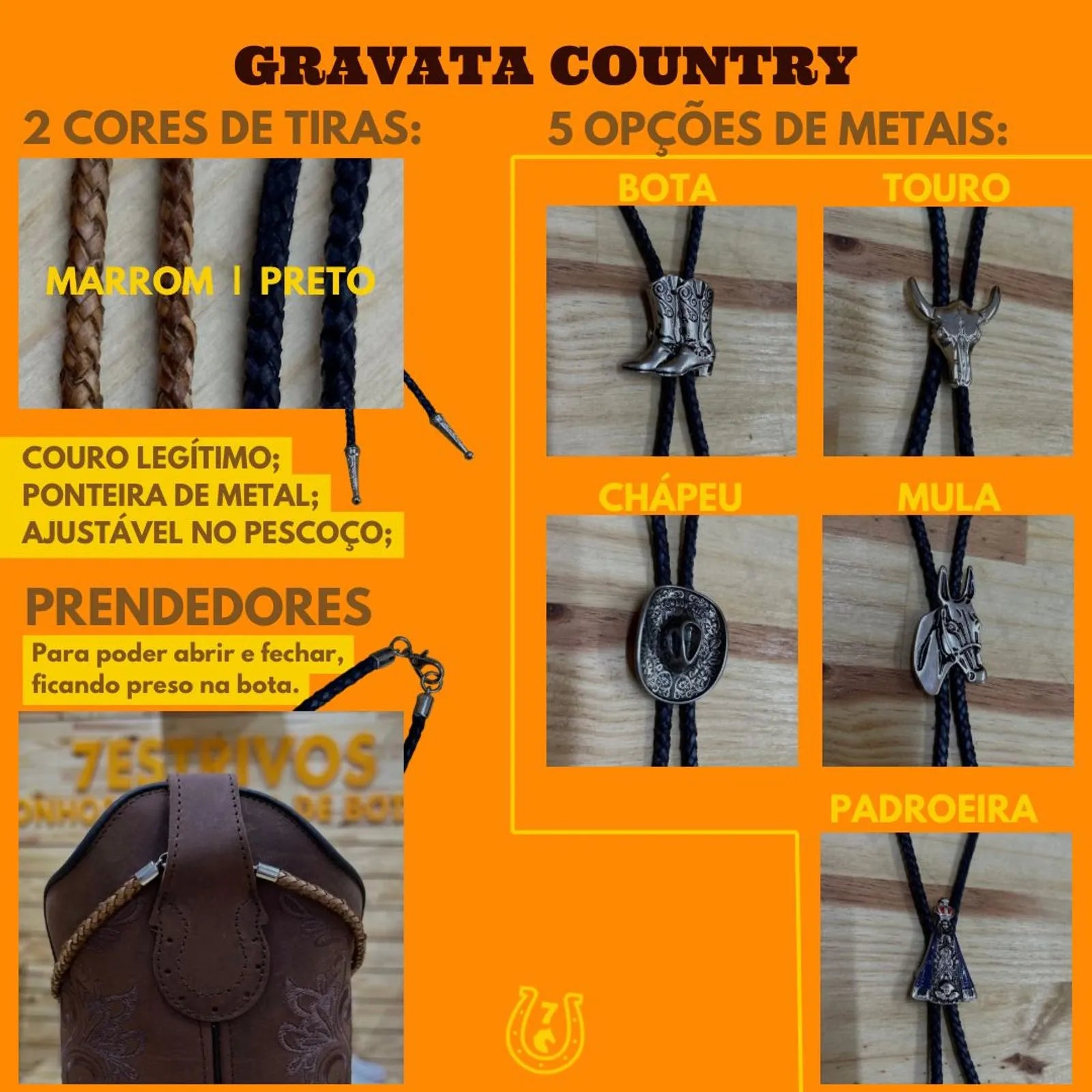 GRAVATA COUNTRY - CORDÃO PRETO PINGENTE PADROEIRA - Imagem 5