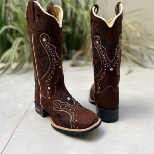 BOTA TEXANA TRIBAL PRETO COURO NOBUCK MARROM