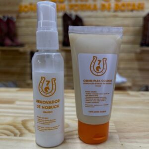 KIT RENOVADOR DE NOBUCK E CREME PARA BRILHO E HIDRATAÇÃO DE COURO