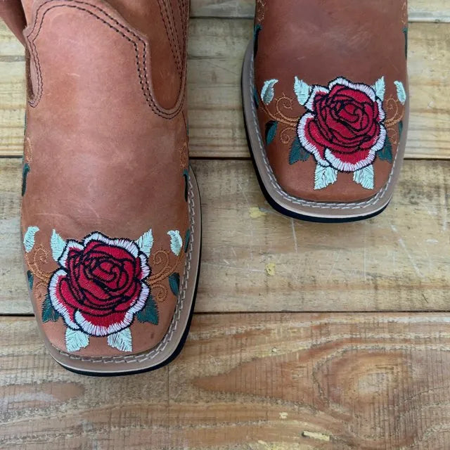 BotinaCanivete Amanda - Couro Crazy Horse Telha | Bordado Flores - Imagem 4