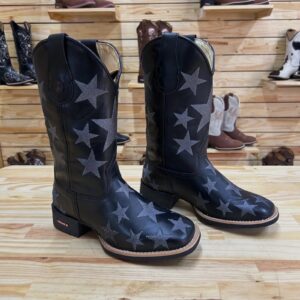 Texana Estrela - Couro Látego Preto | Bordado Cinza