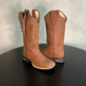 KIT TEXANA BORDADO RAMOS MARROM COURO MARROM + BAINHA + CANIVETE