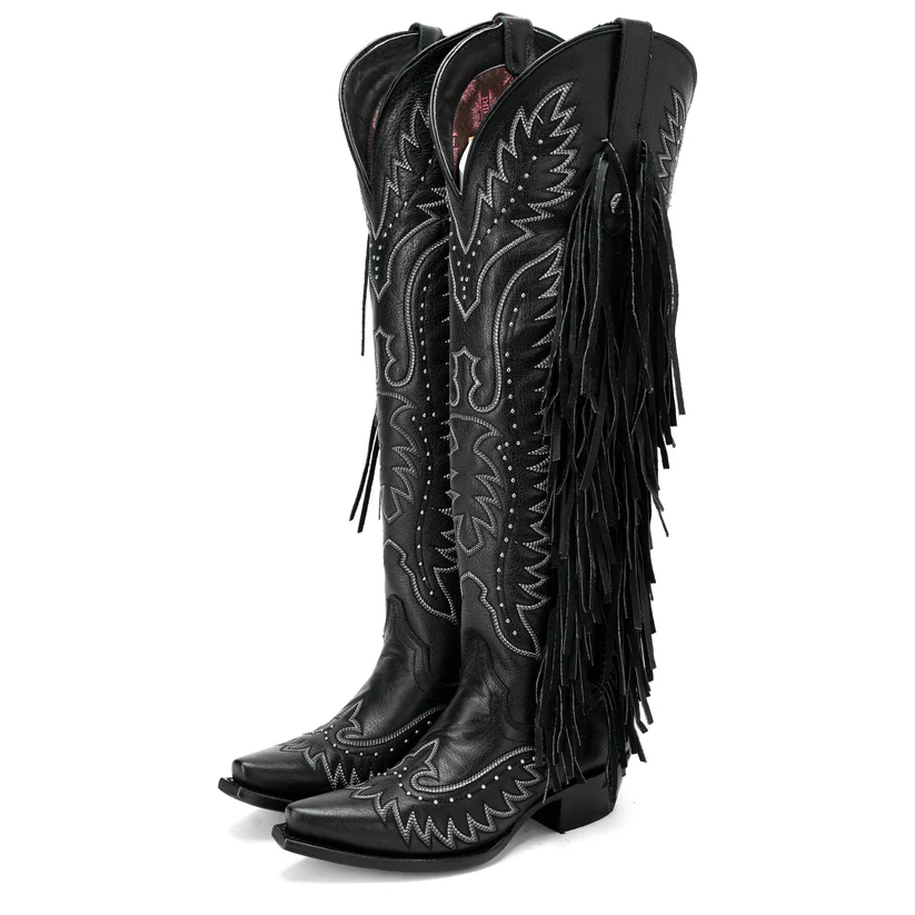 Bota Cano Longo Western Franja Preta