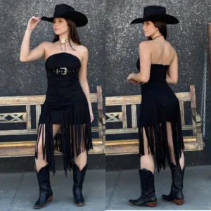 Conjunto Missouri em Suede com Franjas - Preto