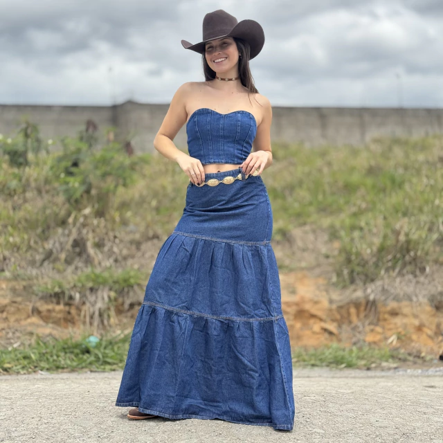 Conjunto Jeans Cowgirl Saia Longa e Cropped - Imagem 5