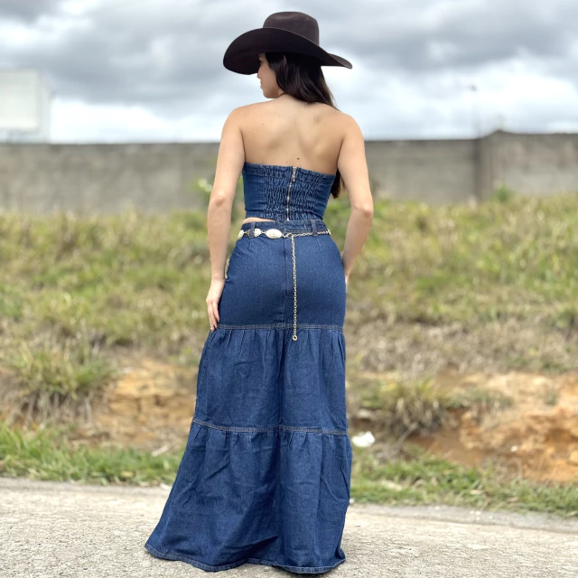 Conjunto Jeans Cowgirl Saia Longa e Cropped - Imagem 3