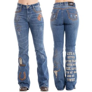 Calça Zenz Western Jeans Old Farm Bordados e Brilhos Barra - ORIGINAL